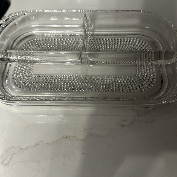Duncan miller teardrop patter oblong 3 section serving dish vintage heavy glass - Picture 6 of 7